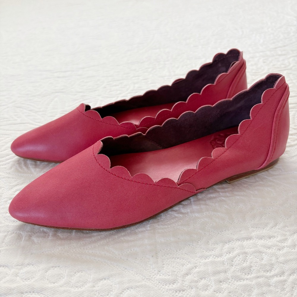 Bali ELF Valentina Scalloped Pointed Toe Leather Flats, Vintage Red Sz 8.5